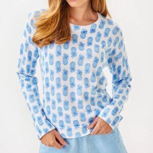 Lilly Pulitzer Tensley Sweater Size XL Pineapple Knit Cotton Crew Neck Pullover